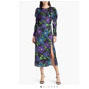 Adelyn Rae Erin lattice floral print lace up back maxi dress black blue small